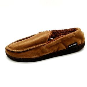 Muk Luks Mens Slippers Brown Loafer‎ Slip On Faux Fur Lining Flat Small 8-9 NEW